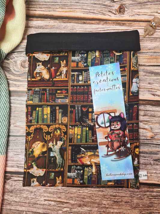 Pochette à livre - Chat bibliothèque vintage