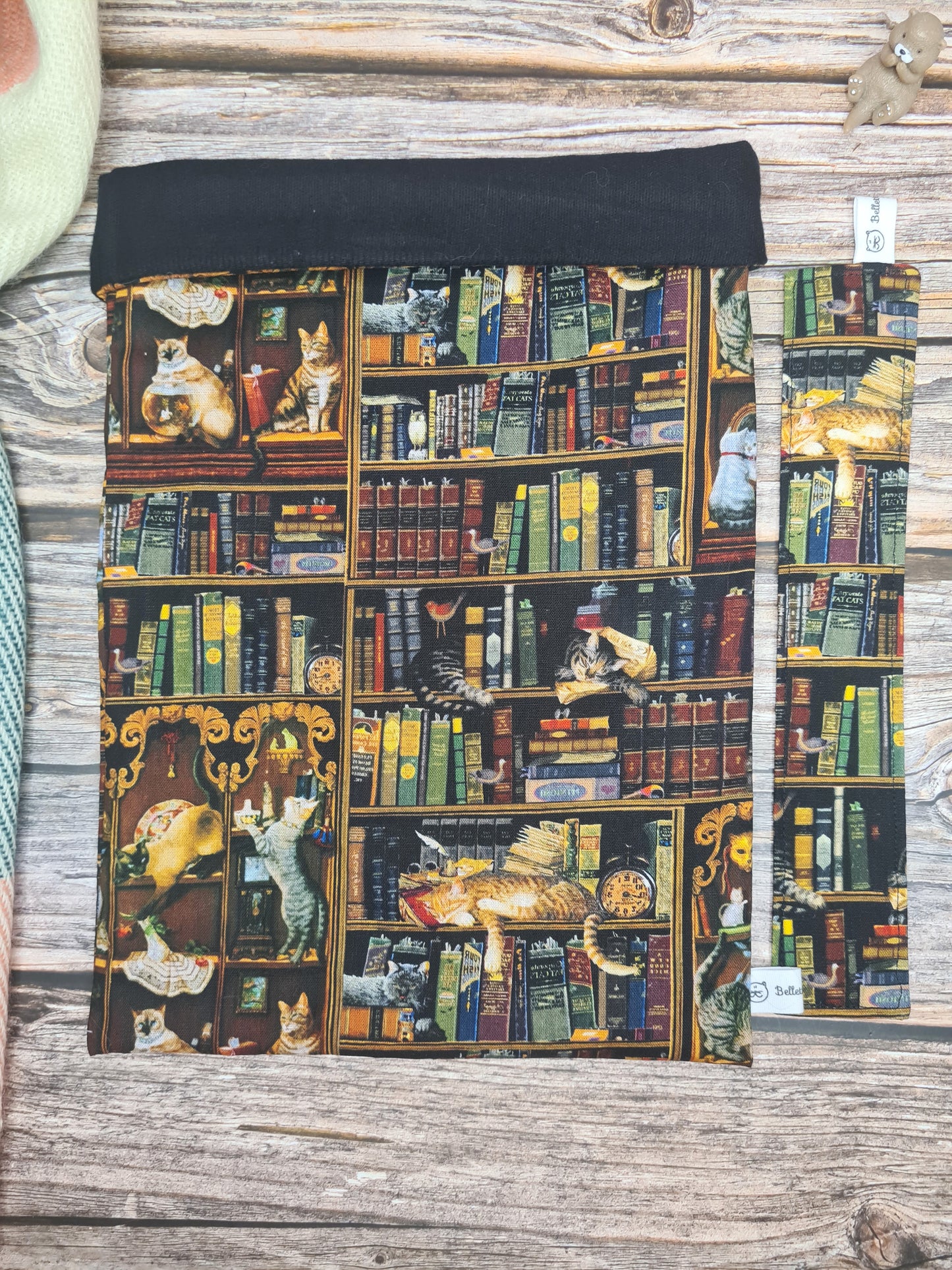 Pochette à livre - Chat bibliothèque vintage