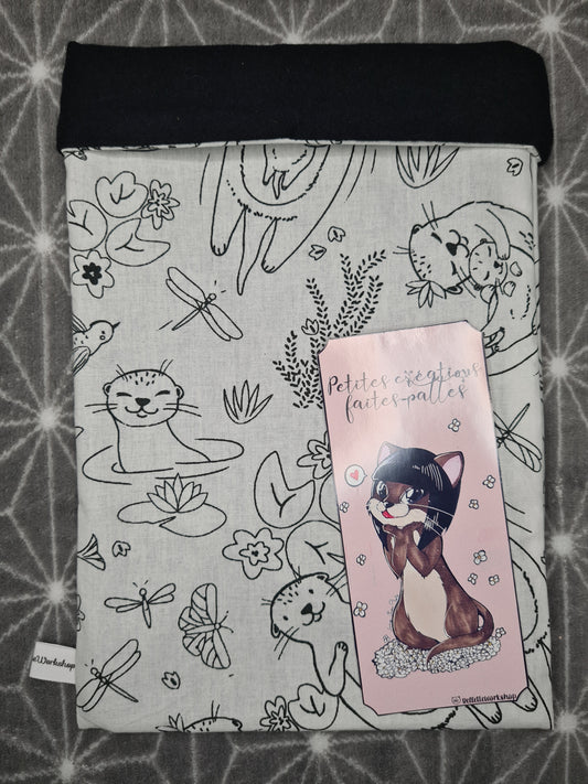 Pochette à livre - Loutres. Tissu à colorier
