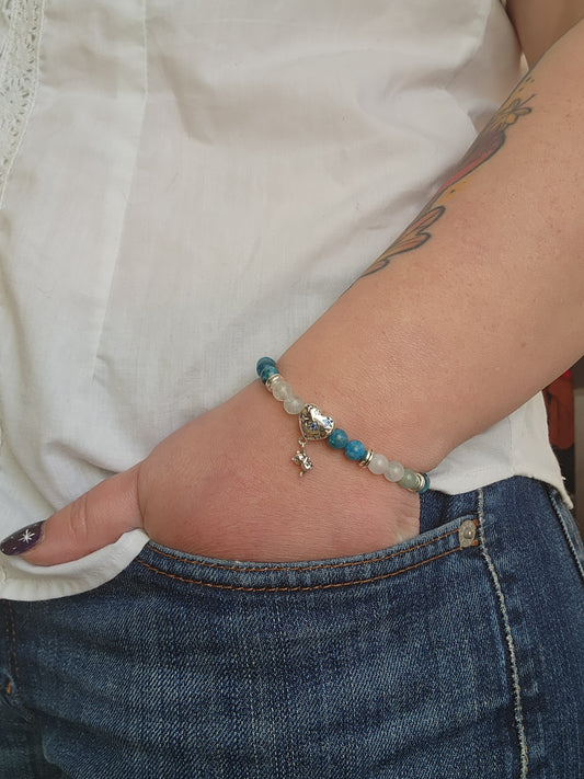 Bracelet cœur & petit chat suspendu