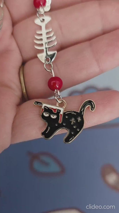 Marque-page - Chat noir couteau